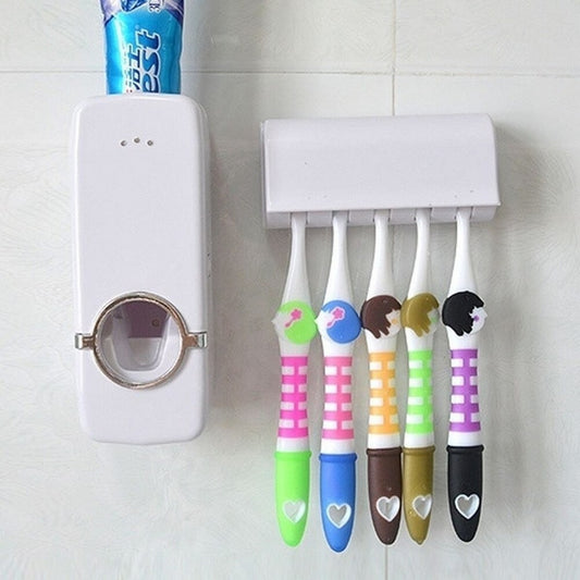 Set of Toothpaste Dispenser and Toothbrush Holder